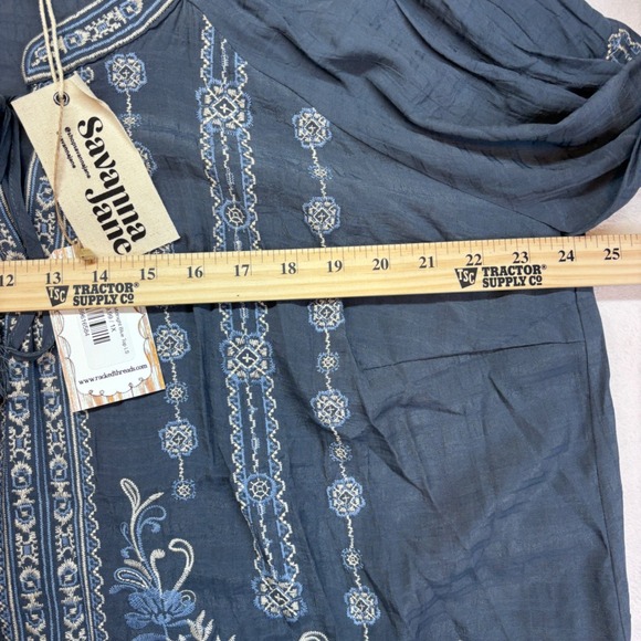 Savanna Jane Embroidered Blue Tassel Tunic Top Plus Size 1X Western New - Picture 4 of 8